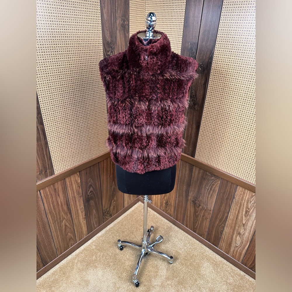 Paula Lishman Dyed Knit Beaver & Raccoon Fur Vest Jacket Coat Medium